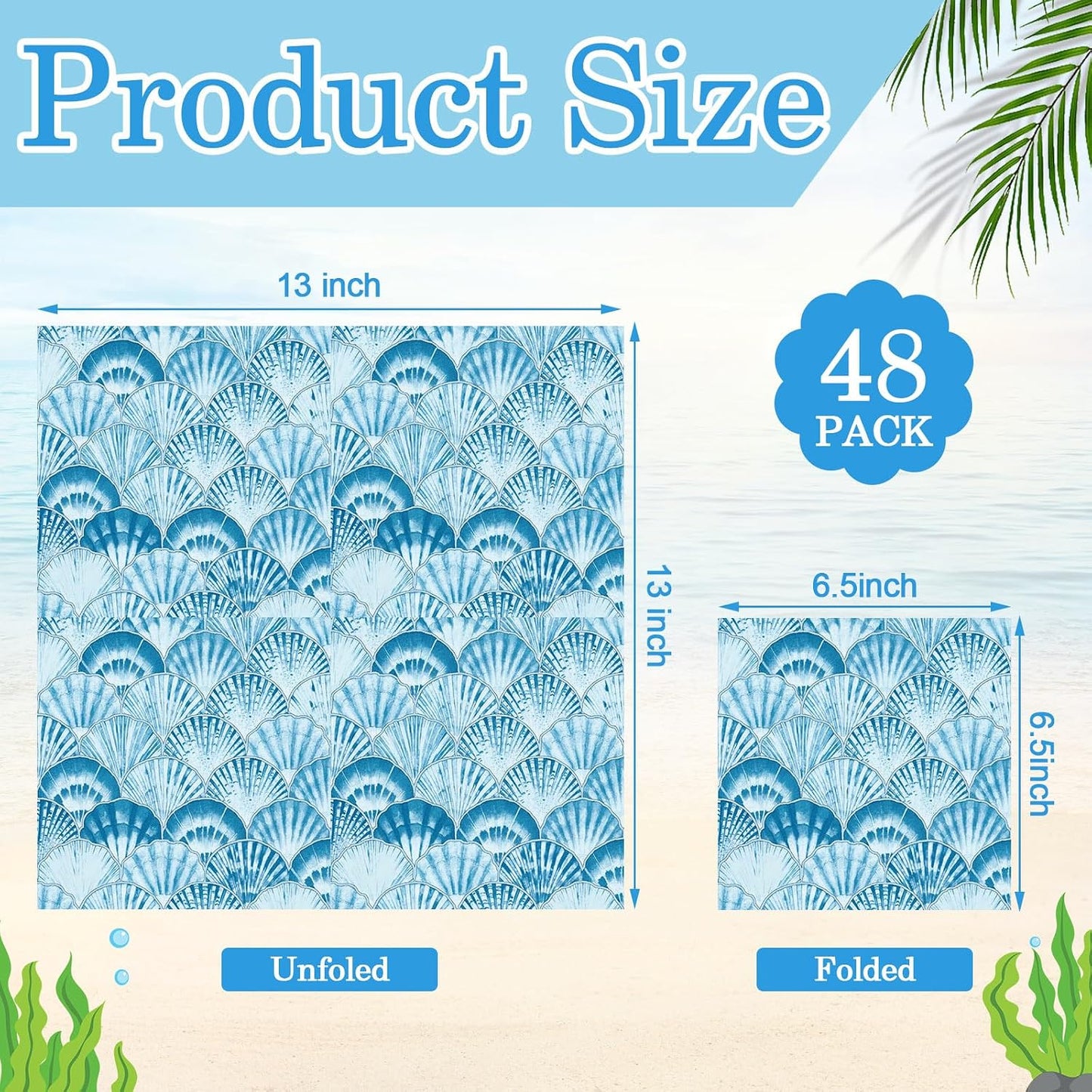 48 Pack 24 Style Blue Coastal Decoupage Napkins Mediterranean Tile Lemon Seashell Nautical Floral Tissue Paper Cocktail Napkin for Craft DIY Furniture Art Project Home Decor, Unfolded 13 inch