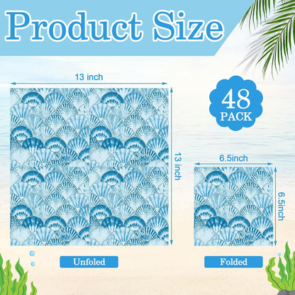 48 Pack 24 Style Blue Coastal Decoupage Napkins Mediterranean Tile Lemon Seashell Nautical Floral Tissue Paper Cocktail Napkin for Craft DIY Furniture Art Project Home Decor, Unfolded 13 inch