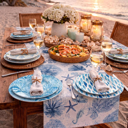 48 Pack 24 Style Blue Coastal Decoupage Napkins Mediterranean Tile Lemon Seashell Nautical Floral Tissue Paper Cocktail Napkin for Craft DIY Furniture Art Project Home Decor, Unfolded 13 inch