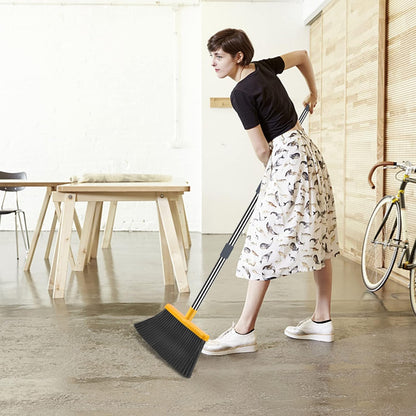 Upgrade Broom and Dustpan Set, Broom with Dustpan Combo Set, Self-Cleaning with Dustpan Teeth, Indoor&Outdoor Sweeping, Stand Up Broom and Dustpan (Gray&Yellow)