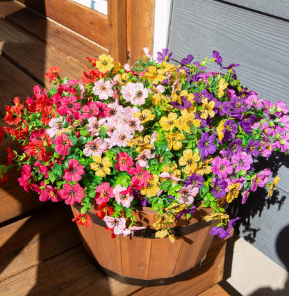 Artificial Flowers for Outdoor Indoor Garden Home Decoration, Faux Flower Daisy with Eucalyptus Leaves Fake Plants Greenery Boxwood Porch Patio, 12 Bundles (Mix Pink Red Purple Yellow)