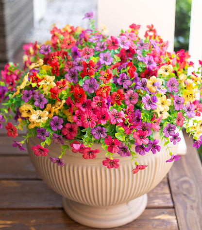 Artificial Flowers for Outdoor Indoor Garden Home Decoration, Faux Flower Daisy with Eucalyptus Leaves Fake Plants Greenery Boxwood Porch Patio, 12 Bundles (Mix Pink Red Purple Yellow)