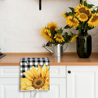 4 Pcs Sunflower Kitchen Towels Flower Floral Spring Hand Dish Towels Summer Yellow Buffalo Grid Fast Drying Tea Dishcloth Decor Housewarming Gift for Cooking Kitchen Bathroom