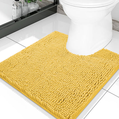 Luxury Chenille Toilet Rugs U-Shaped 20x20, Soft Absorbent Non-Slip Contour Bathroom Rugs for Toilet, Machine Washable Contoured Bath Mats, Yellow