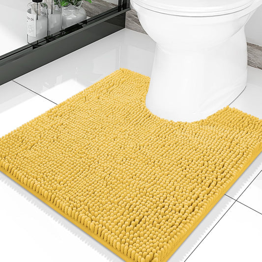 Luxury Chenille Toilet Rugs U-Shaped 20x20, Soft Absorbent Non-Slip Contour Bathroom Rugs for Toilet, Machine Washable Contoured Bath Mats, Yellow