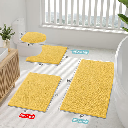 Luxury Chenille Toilet Rugs U-Shaped 20x20, Soft Absorbent Non-Slip Contour Bathroom Rugs for Toilet, Machine Washable Contoured Bath Mats, Yellow