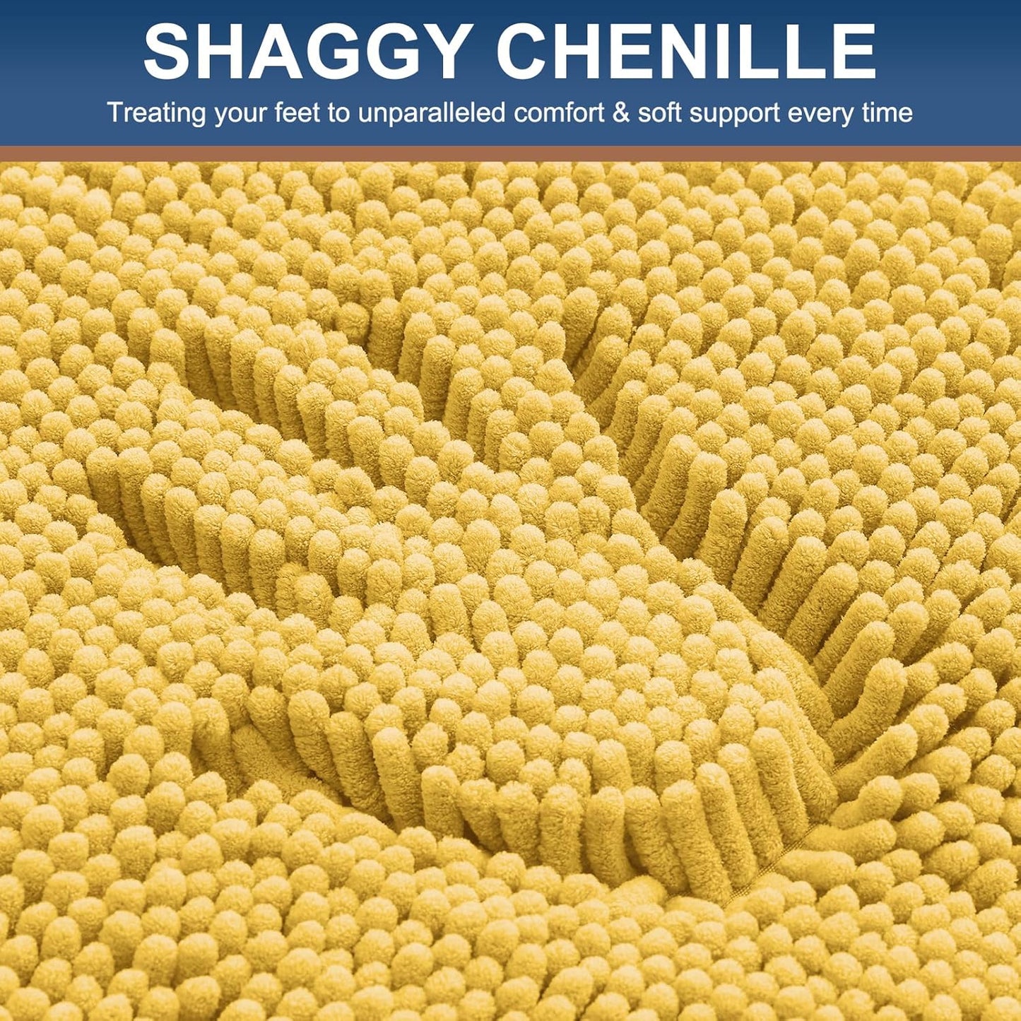 Luxury Chenille Toilet Rugs U-Shaped 20x20, Soft Absorbent Non-Slip Contour Bathroom Rugs for Toilet, Machine Washable Contoured Bath Mats, Yellow