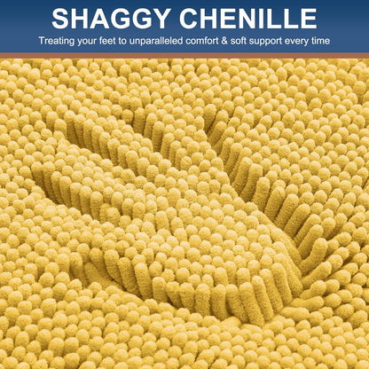 Luxury Chenille Toilet Rugs U-Shaped 20x20, Soft Absorbent Non-Slip Contour Bathroom Rugs for Toilet, Machine Washable Contoured Bath Mats, Yellow