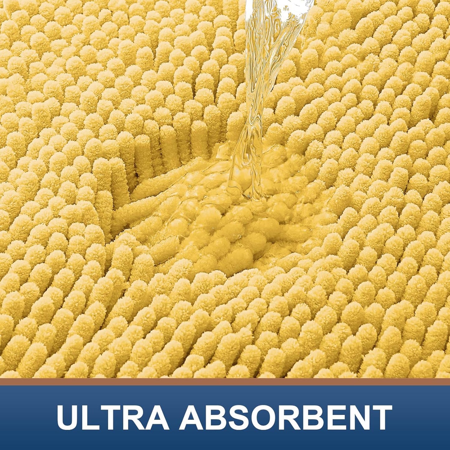 Luxury Chenille Toilet Rugs U-Shaped 20x20, Soft Absorbent Non-Slip Contour Bathroom Rugs for Toilet, Machine Washable Contoured Bath Mats, Yellow