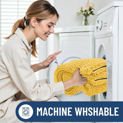 Luxury Chenille Toilet Rugs U-Shaped 20x20, Soft Absorbent Non-Slip Contour Bathroom Rugs for Toilet, Machine Washable Contoured Bath Mats, Yellow