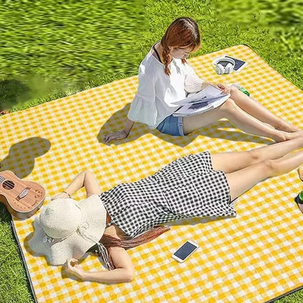 Extra Large Picnic Blanket Beach Blankets, 80''x80'' Picnic Mat Waterproof Sand Proof Foldable Portable for Outdoor Camping Hiking Travel Grass Park Music Festival Lawn Mats (yellow, 80x80 inch)