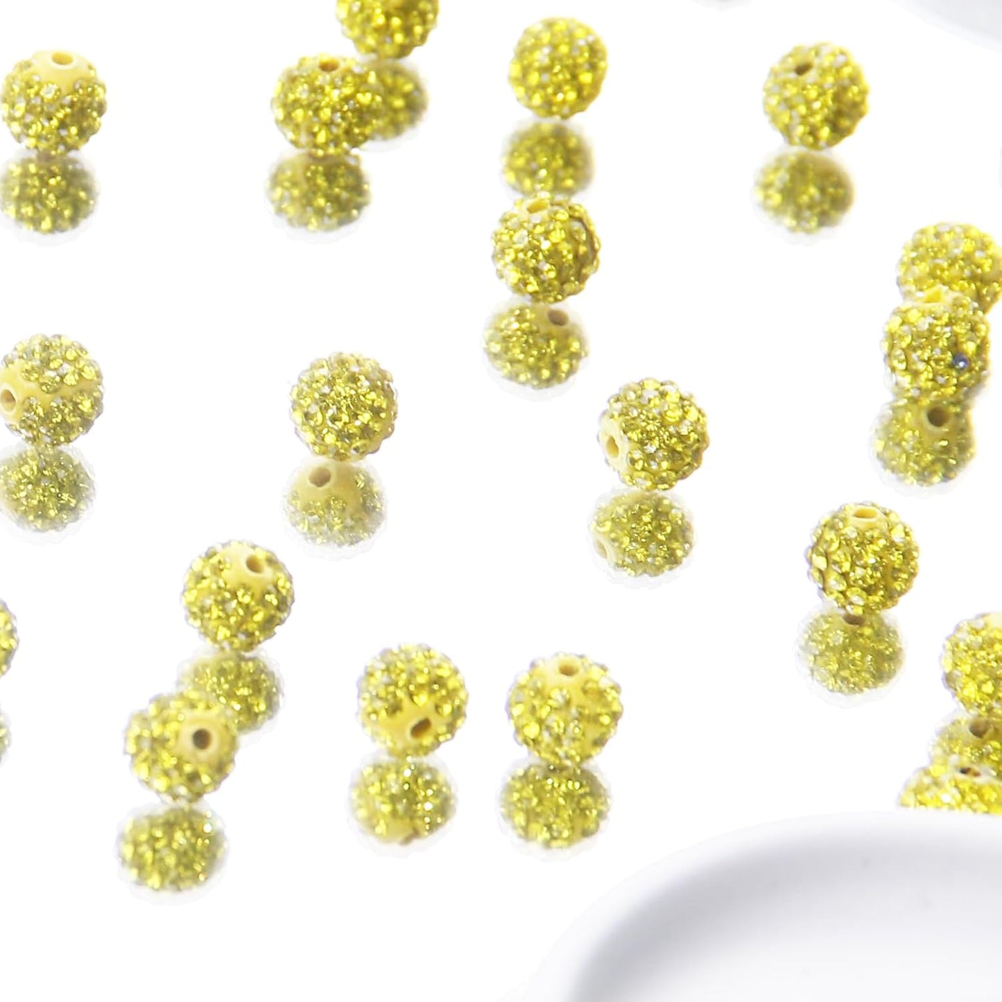 100 Pcs 10mm Rhinestone Beads for Jewelry Making, Yellow Shiny Round Shamballa Disco Baseball Necklace Beads Sparkle Crystal Clay Pave Rhinestones Bead for DIY Bracelet Earring Craft Making Supplies