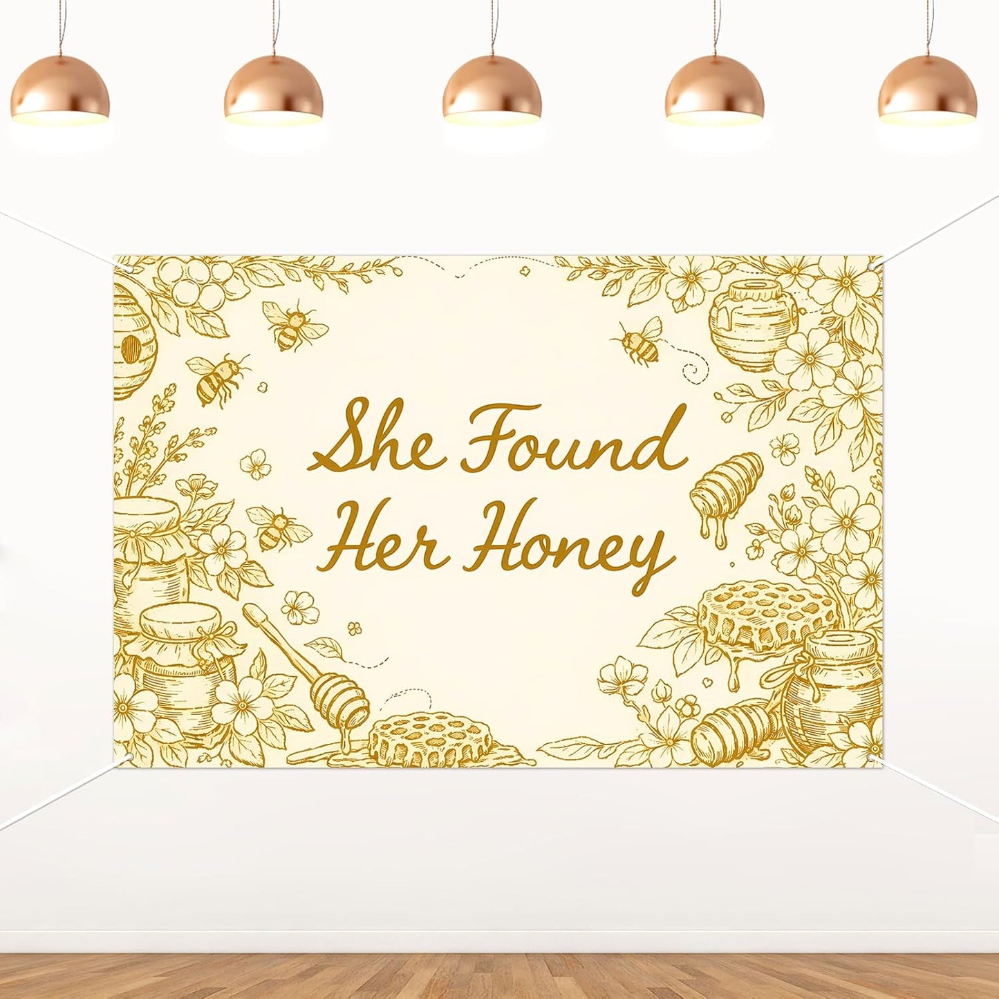 She Found Her Honey Bridal Shower Backdrop 5x3ft Yellow Sketch Bee & Honeycomb Jar Banner Bee Bridal Shower Backdrop Vinyl for Honey Bee Bachelorette Party Wall Decor Supplies