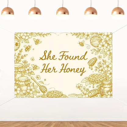 She Found Her Honey Bridal Shower Backdrop 5x3ft Yellow Sketch Bee & Honeycomb Jar Banner Bee Bridal Shower Backdrop Vinyl for Honey Bee Bachelorette Party Wall Decor Supplies