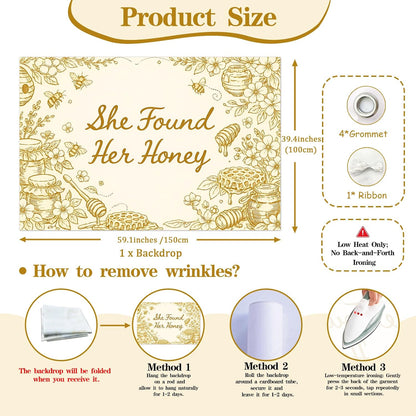 She Found Her Honey Bridal Shower Backdrop 5x3ft Yellow Sketch Bee & Honeycomb Jar Banner Bee Bridal Shower Backdrop Vinyl for Honey Bee Bachelorette Party Wall Decor Supplies