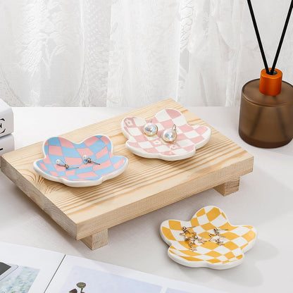 Aesthetic Jewelry Tray for Girls, Decorative Bedroom Vanity Organizer, Preppy Teen Room Decor Accessories, Gift for Women (Yellow White Diamond Grid)