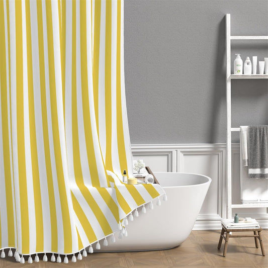 Yellow and White Stripd Shower Curtains for Bathroom Vertical Line Stripes Modern Bath Shower Curtain Set Minimalistic Simple Decorative Bathroom Accessories with 10 Hooks 60x72 Inch