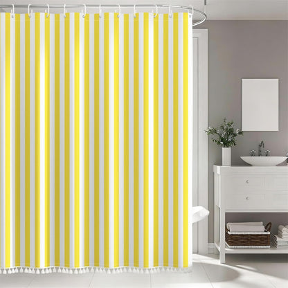 Yellow and White Stripd Shower Curtains for Bathroom Vertical Line Stripes Modern Bath Shower Curtain Set Minimalistic Simple Decorative Bathroom Accessories with 10 Hooks 60x72 Inch