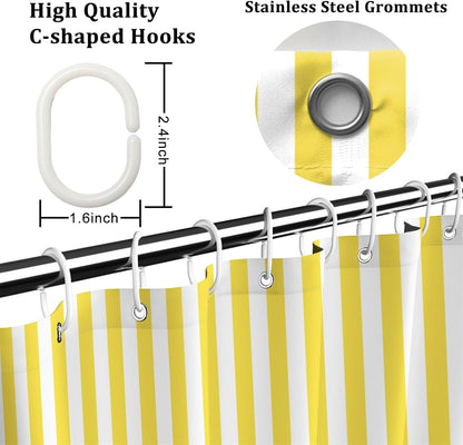Yellow and White Stripd Shower Curtains for Bathroom Vertical Line Stripes Modern Bath Shower Curtain Set Minimalistic Simple Decorative Bathroom Accessories with 10 Hooks 60x72 Inch