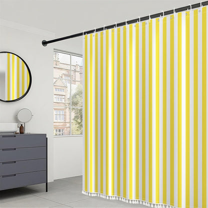 Yellow and White Stripd Shower Curtains for Bathroom Vertical Line Stripes Modern Bath Shower Curtain Set Minimalistic Simple Decorative Bathroom Accessories with 10 Hooks 60x72 Inch