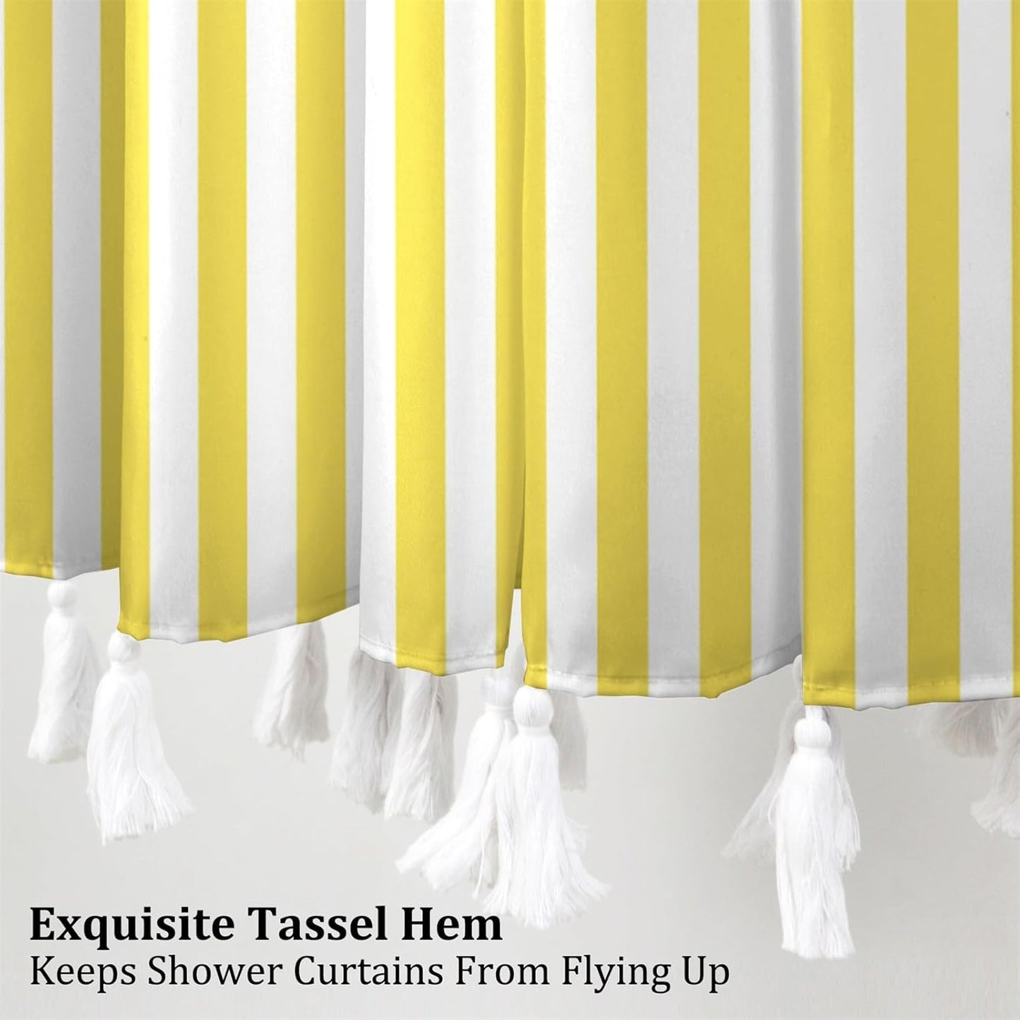 Yellow and White Stripd Shower Curtains for Bathroom Vertical Line Stripes Modern Bath Shower Curtain Set Minimalistic Simple Decorative Bathroom Accessories with 10 Hooks 60x72 Inch