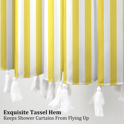 Yellow and White Stripd Shower Curtains for Bathroom Vertical Line Stripes Modern Bath Shower Curtain Set Minimalistic Simple Decorative Bathroom Accessories with 10 Hooks 60x72 Inch