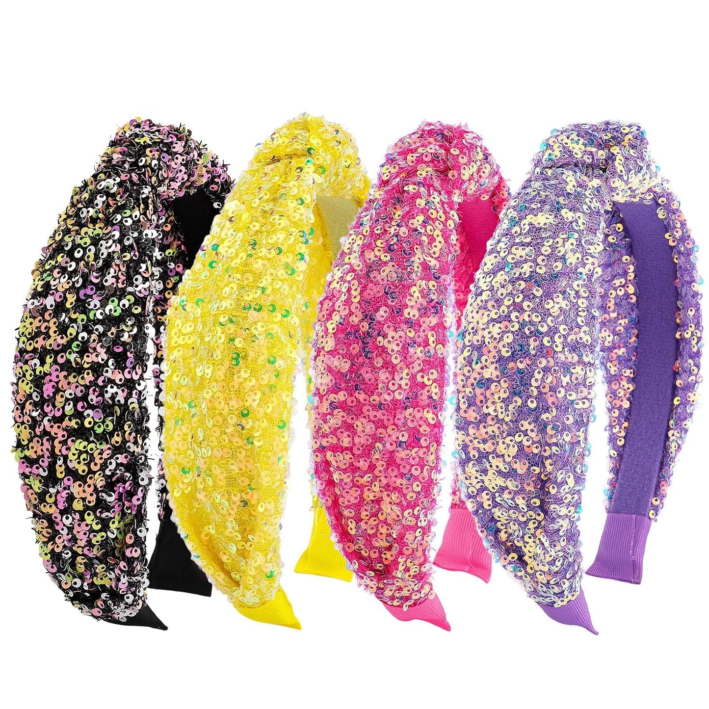 Headbands for Girls Women, 4Pcs Glitter Sequins Rainbow Headbands Women Girls Sparkly Headband Black Yellow Red Purple Hairbands for Girls Hair Accessories for Back to School or Daily Outfits