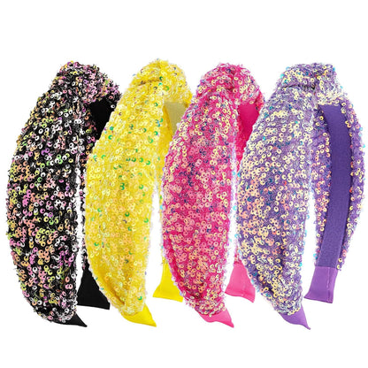Headbands for Girls Women, 4Pcs Glitter Sequins Rainbow Headbands Women Girls Sparkly Headband Black Yellow Red Purple Hairbands for Girls Hair Accessories for Back to School or Daily Outfits