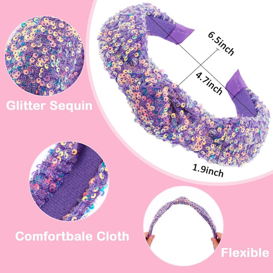 Headbands for Girls Women, 4Pcs Glitter Sequins Rainbow Headbands Women Girls Sparkly Headband Black Yellow Red Purple Hairbands for Girls Hair Accessories for Back to School or Daily Outfits