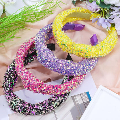 Headbands for Girls Women, 4Pcs Glitter Sequins Rainbow Headbands Women Girls Sparkly Headband Black Yellow Red Purple Hairbands for Girls Hair Accessories for Back to School or Daily Outfits