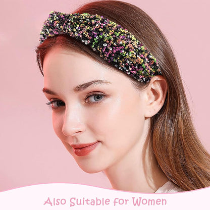 Headbands for Girls Women, 4Pcs Glitter Sequins Rainbow Headbands Women Girls Sparkly Headband Black Yellow Red Purple Hairbands for Girls Hair Accessories for Back to School or Daily Outfits