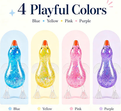 Glitter Duck Squishy Toys,4 Pc Stress Relief Squeeze Sensory Fidget Gift | Cute Duck Squishy,Soft Squeeze Sensory Fidget Stress Relief Balls for Kids Adults,Slow Rising Party Easter Basket Stuffers