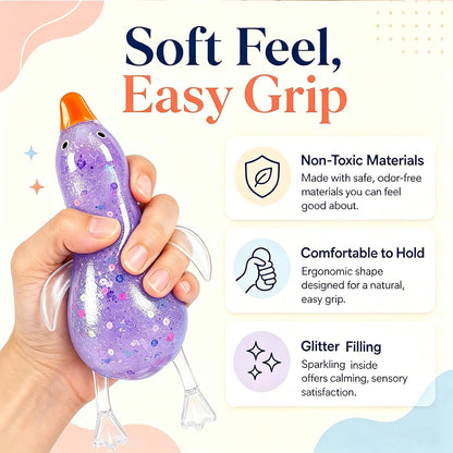 Glitter Duck Squishy Toys,4 Pc Stress Relief Squeeze Sensory Fidget Gift | Cute Duck Squishy,Soft Squeeze Sensory Fidget Stress Relief Balls for Kids Adults,Slow Rising Party Easter Basket Stuffers