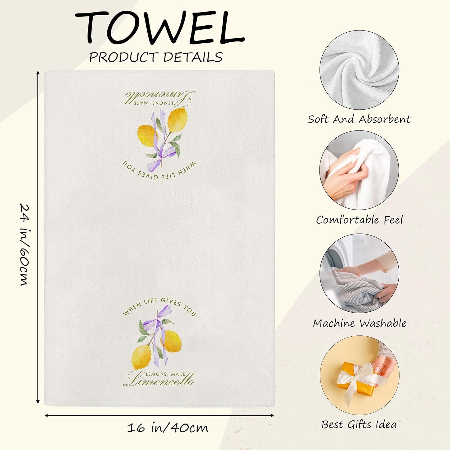 Lemon Summer Dish Towels - Inspirational Lemon Tree Aperol Spritz Kitchen Decor, Bow Hand Towels Dishcloth for Kitchen Bathroom Decorative, 16x24 Inch
