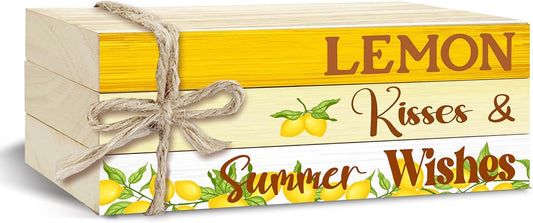 3 Pcs Lemon Decorative Books For Home Decor, Mini Faux Books Decoration, Summer Lemon Wooden Books Tiered Tray Decor, Yellow Stacked Books For Decorating Living Room Bookshelf Fireplace（C011）