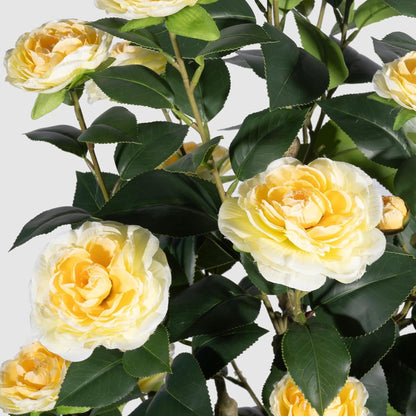 MARCH WIND 3FT Light Yellow Artificial Camellia Plants 2 Pack with Pots, Faux Flowering Tree for Indoor Outdoor Home Decor, Fake Potted Plant for Living Room, Porch, Patio