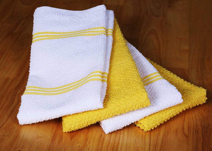 Kitchen Towels Pack of 4 - Absorbent, Quick Drying Premium Cotton Tea Towel - Kitchen Linens 16x28 Inch Dish Towels with Hanging Loop (Yellow)