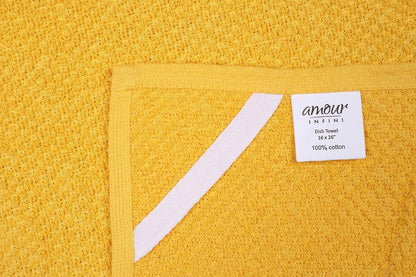 Kitchen Towels Pack of 4 - Absorbent, Quick Drying Premium Cotton Tea Towel - Kitchen Linens 16x28 Inch Dish Towels with Hanging Loop (Yellow)