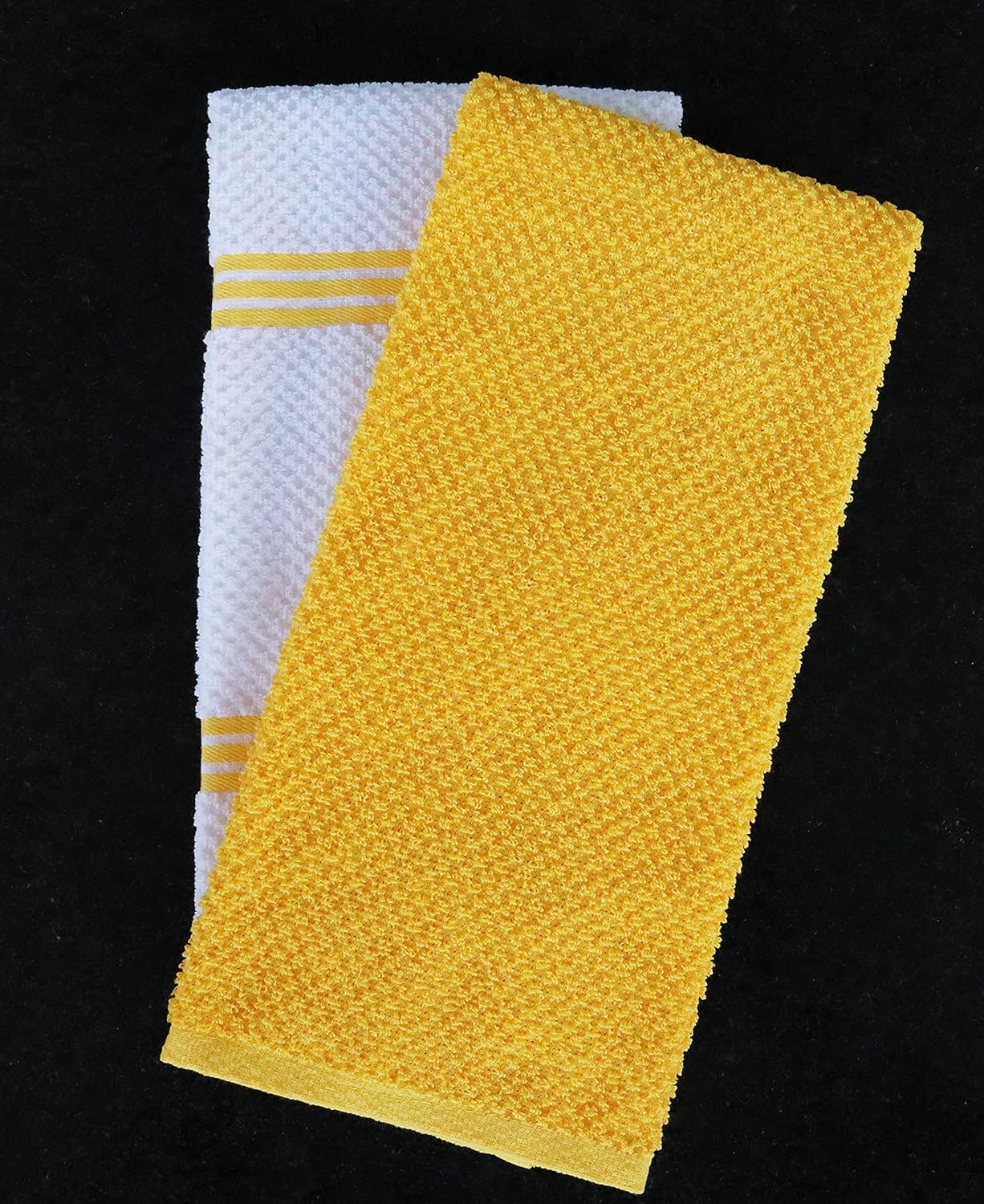 Kitchen Towels Pack of 4 - Absorbent, Quick Drying Premium Cotton Tea Towel - Kitchen Linens 16x28 Inch Dish Towels with Hanging Loop (Yellow)