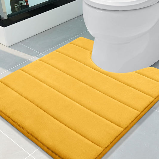 Memory Foam U-Shaped Contour Toilet Rugs, Absorbent, Thick Soft Washable Bathroom Mat, Floor Carpet Bath Rugs Mat for Toilet Base (24" x 20", Yellow)