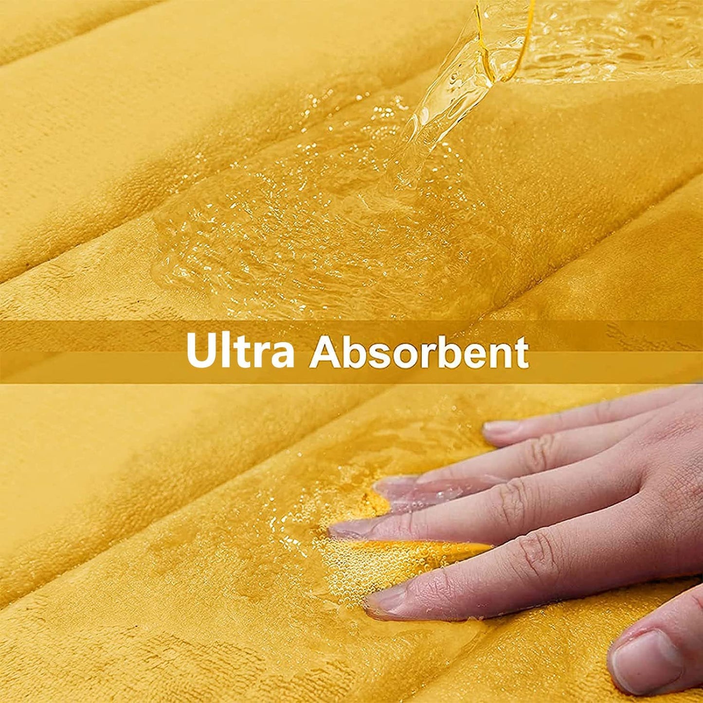Memory Foam U-Shaped Contour Toilet Rugs, Absorbent, Thick Soft Washable Bathroom Mat, Floor Carpet Bath Rugs Mat for Toilet Base (24" x 20", Yellow)