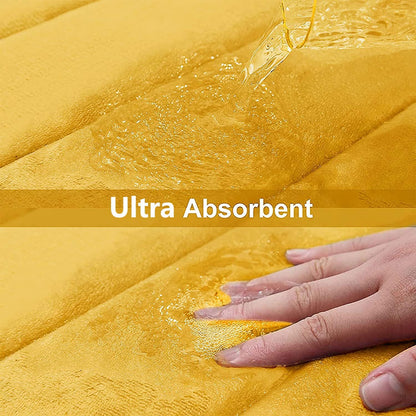 Memory Foam U-Shaped Contour Toilet Rugs, Absorbent, Thick Soft Washable Bathroom Mat, Floor Carpet Bath Rugs Mat for Toilet Base (24" x 20", Yellow)