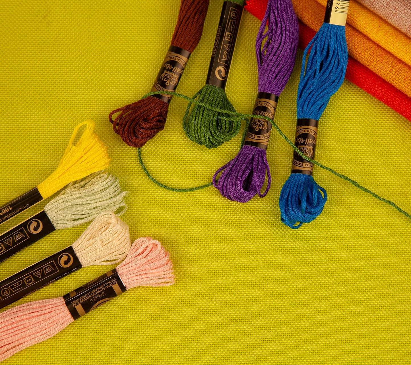 8 Skeins Cotton Embroidery Floss, Cross Stitch Thread Fiber Cotton of 8.75yds for Hand Embroidery DIY Creation and Friendship Bracelet String（Yellow Mix）