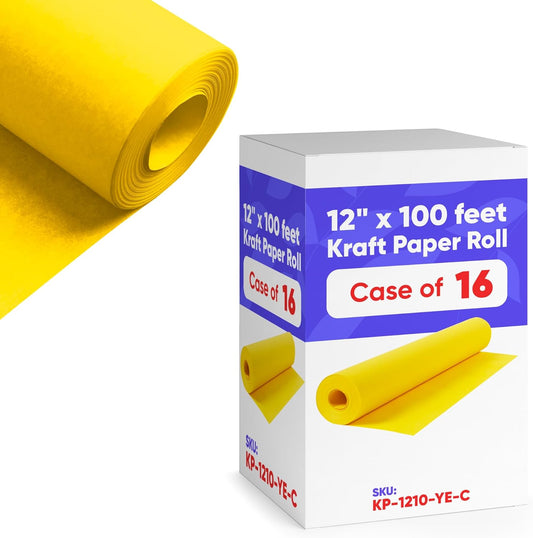 12" x 1200" (100 ft) Yellow Kraft Paper (Case of 16 Rolls) | 45 lbs Thickness, Made in USA Kraft Paper for School, Art Colored Paper, Gift Wrapping, Packing, Bulletin Board
