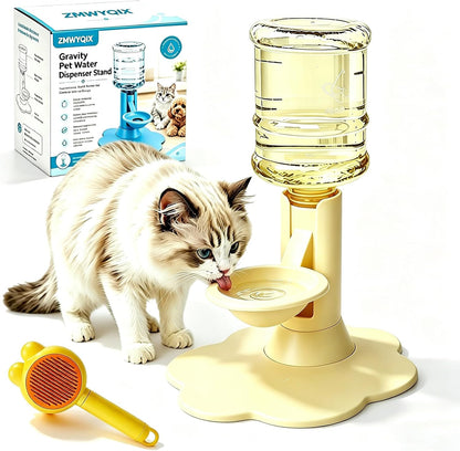 Gravity Cat Water Dispenser Stand - Spill-Proof, Gravity Self Refilling Cat & Dog Water Bowl, Anti-Tip Cat Water Bowl with Suction Base Keeps Water Clean and Fresh for Messy Pets，Yellow