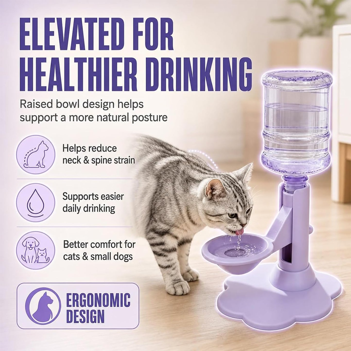 Gravity Cat Water Dispenser Stand - Spill-Proof, Gravity Self Refilling Cat & Dog Water Bowl, Anti-Tip Cat Water Bowl with Suction Base Keeps Water Clean and Fresh for Messy Pets，Yellow