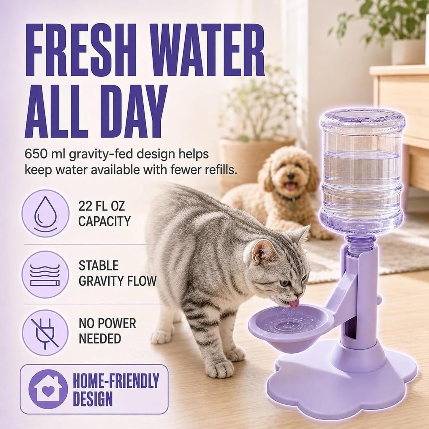 Gravity Cat Water Dispenser Stand - Spill-Proof, Gravity Self Refilling Cat & Dog Water Bowl, Anti-Tip Cat Water Bowl with Suction Base Keeps Water Clean and Fresh for Messy Pets，Yellow
