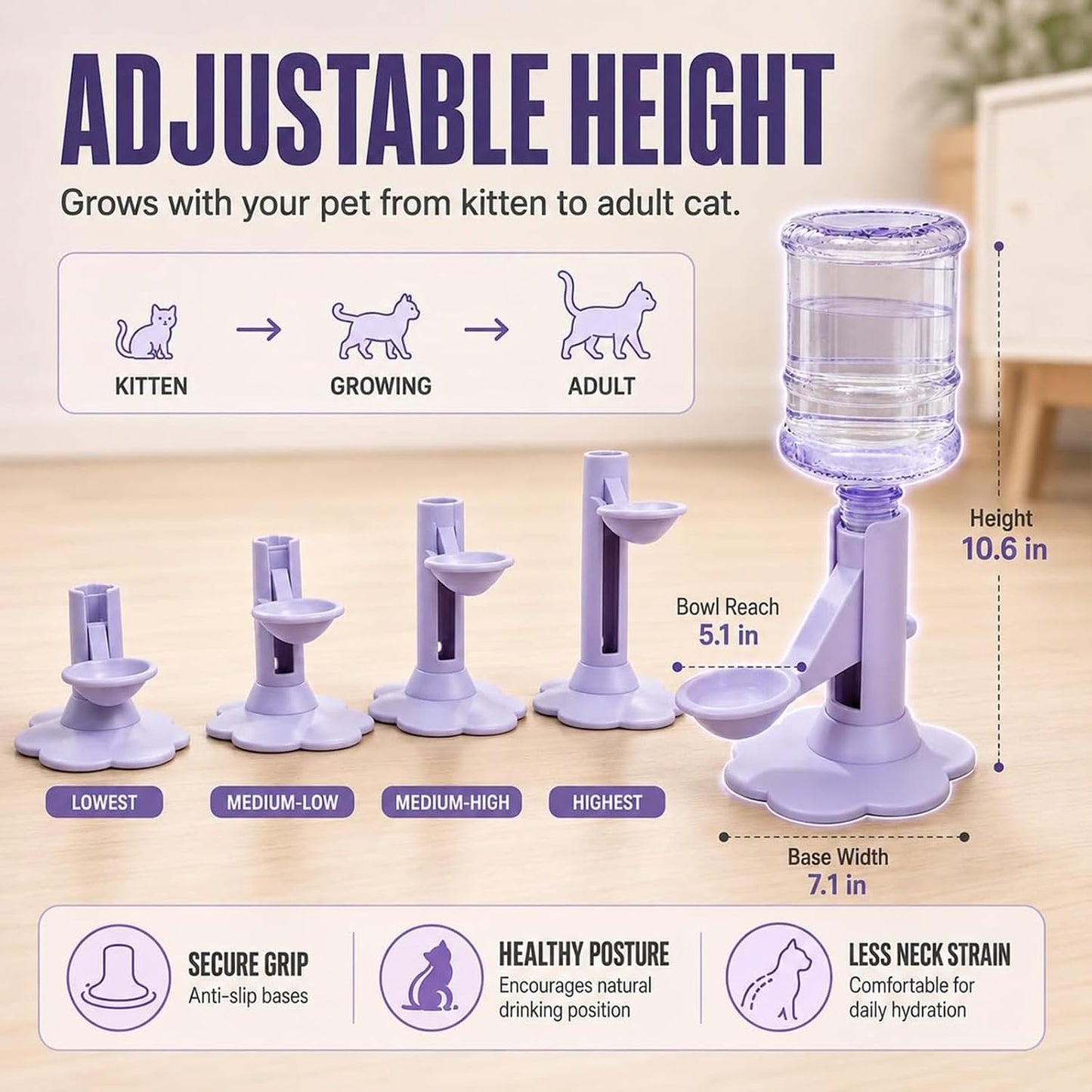 Gravity Cat Water Dispenser Stand - Spill-Proof, Gravity Self Refilling Cat & Dog Water Bowl, Anti-Tip Cat Water Bowl with Suction Base Keeps Water Clean and Fresh for Messy Pets，Yellow