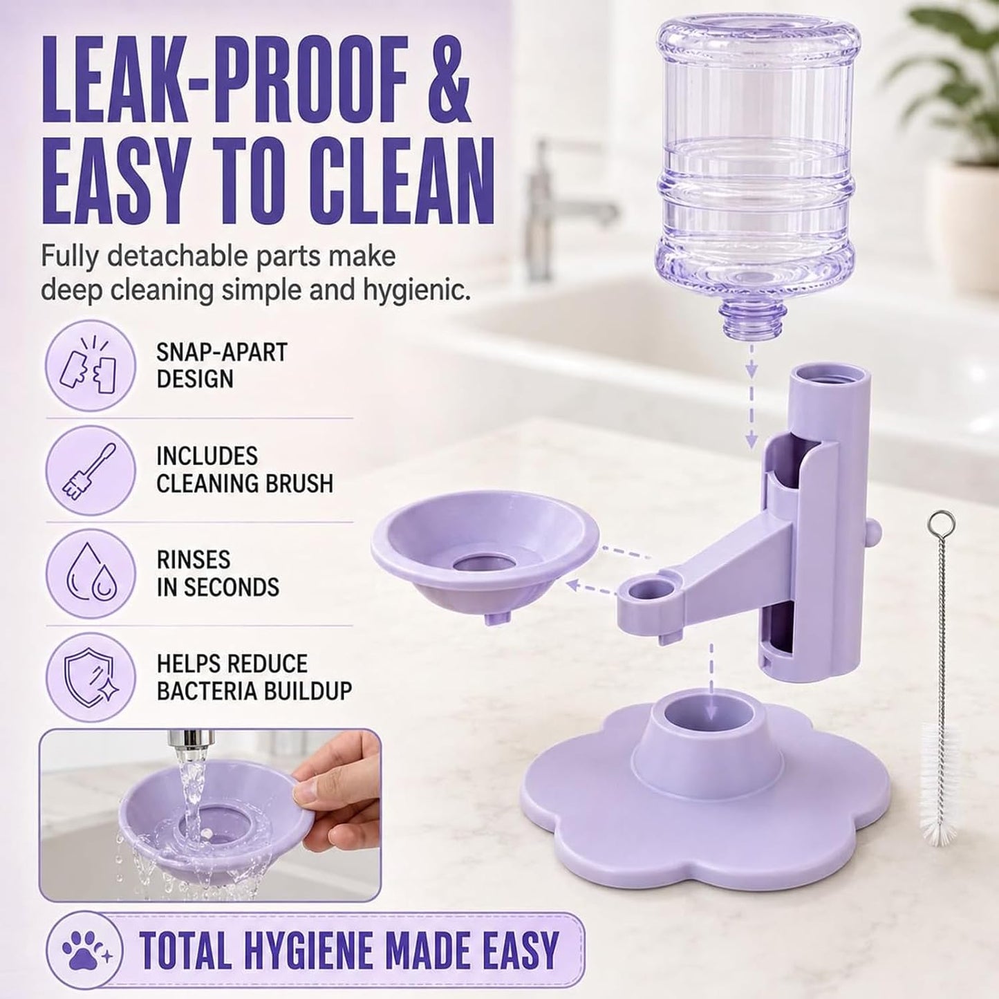 Gravity Cat Water Dispenser Stand - Spill-Proof, Gravity Self Refilling Cat & Dog Water Bowl, Anti-Tip Cat Water Bowl with Suction Base Keeps Water Clean and Fresh for Messy Pets，Yellow