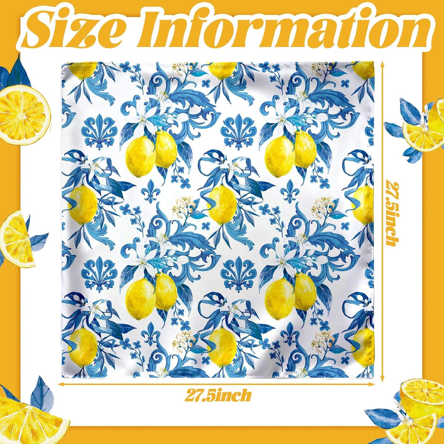 6 Pcs 27.56 Inch Silk Square Lemon Scarf Head Neck Purse Bag Scarves Gift Accessories for Women Wedding Travel Yoga